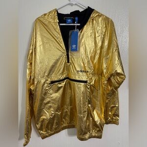 Adidas Gold Fontanka Anorak Jacket Mens Medium Hoodie Black Pocket Windbreaker